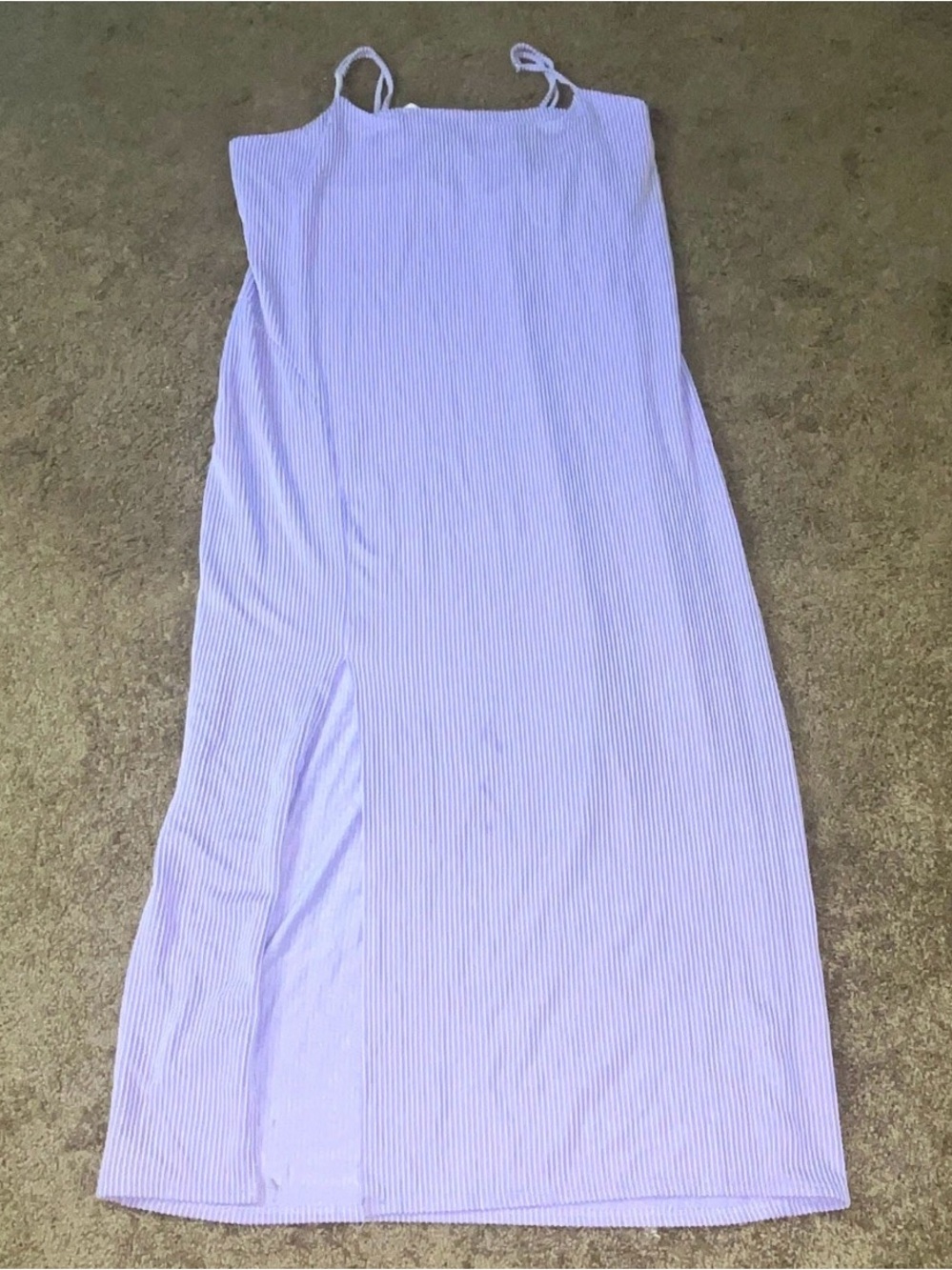 Lilac Ribbed Bandeau Slip Dress with Thin Straps